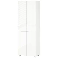 HOMCOM 4-Door Kitchen Cupboard, Freestanding 5-Tier Storage Cabinet with 3 Adjustable Shelves, 2 Drawers for Living Room, Dining Room, Push to Open Design, High Gloss White(m-11)