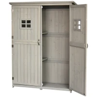 Outsunny szafa ogrodowa drewniana szopa na narzędzia domek narzędziowy szafa na narzędzia dach jednospadowy ogród kolor szary 127,5 x 50 x 164 cm | Aosom(m-11)