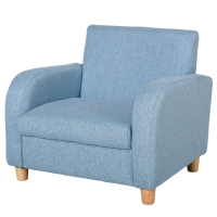 HOMCOM kinderfauteuil kinderbank met dik schuim en dikke zitkussens kinderbankstoel ligbank met anti-slip pootjes voor 3-6 jaar kinderen hout linnen schuim blauw 49x45x44,5 cm