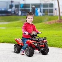 HOMCOM quad ATV kinderwagen kinderauto 6V batterij elektrische auto LED koplamp kindervoertuig kindermotor elektrische quad voor 18-36 maanden kinderen metaal PP plastic rood 66 x 44 x 42 cm(m-2)
