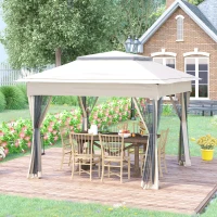 Outsunny Opvouwbare Gazebo Gazebo Tuintent met Zijwanden Pop Up Tent Wit(m-10)