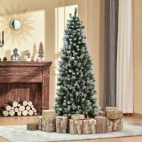 HOMCOM Árvore de Natal Nevada Artificial 180cm com 300 Luzes LED Branco Quente 618 Ramos Ignífugos de PVC Decorações Incluidadas e Base Dobrável Ø65x180cm Verde(m-10)