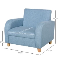 HOMCOM kinderfauteuil kinderbank met dik schuim en dikke zitkussens kinderbankstoel ligbank met anti-slip pootjes voor 3-6 jaar kinderen hout linnen schuim blauw 49x45x44,5 cm(m-3)