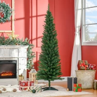 HOMCOM Árvore de Natal Artificial 180cm Ignífugo com 390 Pontas de Ramo PVC e Suporte de Metal Decoração de Natal para Interiores Fácil de Montar Verde(m-2)