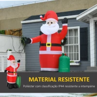HOMCOM Pai Natal Insuflável com Saco de Presentes 3 Luzes LED IP44 e Inflador Elétrico Decoração de Natal para Interiores e Exteriores 148x85x240cm Vermelho e Verde(m-7)