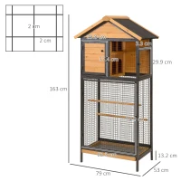PawHut Wood & Steel Bird Cage, with Standing Pole, Nest and Slide-Out Tray - Natural Finish(m-3)