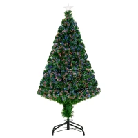 HOMCOM Árvore de Natal Artificial 120 cm com Fibra Óptica e Suporte Metálico Decoração de Natal Ø60x120 cm Verde(m-1)
