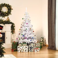 HOMCOM Árvore de Natal Artificial 150cm com 680 Ramos de PVC 48 Decorações Incluidas Decoração de Natal Φ85x150cm Branco(m-10)