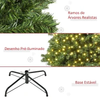 HOMCM Árvore de Natal Artificial com 490 Ramos 170 Luzes LED e Base Dobrável de Metal para Interior Ø75x150 cm Verde(m-5)