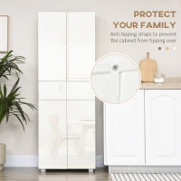 HOMCOM 4-Door Kitchen Cupboard, Freestanding 5-Tier Storage Cabinet with 3 Adjustable Shelves, 2 Drawers for Living Room, Dining Room, Push to Open Design, High Gloss White(m-7)