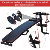 HOMCOM Panca Multifunzione con Vogatore a Molla e Schienale Regolabile e 2 Corde Elastiche, 55.5x137.5 cm Nero(m-4)