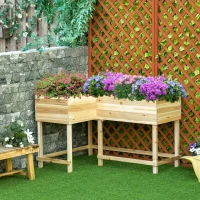 Outsunny verhoogd bed houten plantenbak met irrigatiesysteem vlies bloembak bloempot kruidenbed naturel 121 x 91 x 81 cm(m-9)
