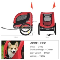 PawHut Steel Dog Bike Trailer Pet Cart Carrier for Bicycle Kit Water Resistant with Hitch Coupler Travel Black and Red(m-3)