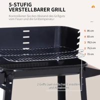 Outsunny Grill na kółkach Grill ogrodowy Grill stojący z ochroną przed wiatrem 2 półki ruszt do grilla z regulacją wysokości metal czarny 83 x 45 x 87 cm(m-4)