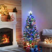 HOMCOM Árvore de Natal 120 cm Árvore de Natal Artificial com 130 Ramos 16 Luzes LED e Fibra Óptica Ø60x120 cm Verde(m-10)