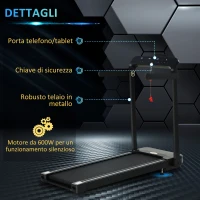 HOMCOM Tapis Roulant Elettrico Pieghevole Salvaspazio con 2 Ruote, 12 Programmi e Chiave di Sicurezza, per Casa e Ufficio, Max 12km/h(m-8)