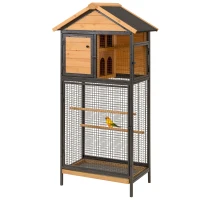 PawHut Wood & Steel Bird Cage, with Standing Pole, Nest and Slide-Out Tray - Natural Finish(m-1)
