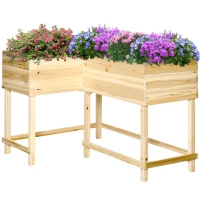 Outsunny verhoogd bed houten plantenbak met irrigatiesysteem vlies bloembak bloempot kruidenbed naturel 121 x 91 x 81 cm(m-1)