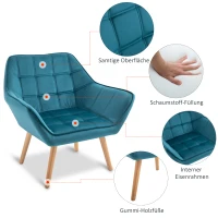 HOMCOM enkele fauteuil vleugelfauteuil relaxfauteuil fauteuil met fluwelen opstaande poten fluweelzacht polyester scandinavisch groen 68,5 x 61 x 72,5 cm(m-4)