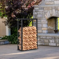 HOMCOM Brandhoutstandaard brandhoutopslag brandhoutrek brandhouthouder 100 kg staal zwart 40 L x 25 B x 100 H cm(m-10)