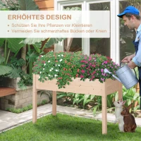 Outsunny Hochbeet, Pflanzkasten, Blumenkasten, Blumentopf, Kräuterbeet mit Abflusslöchern, Vliesstofftuch, Massivholz Natur 122,5 x 56,5 x 76 cm(m-5)
