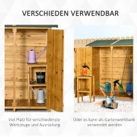 Outsunny Gartenschrank Geräteschuppen mit 2 Tür Geräteschrank  mit Asphaltdach Gartenlagerschrank Antidumping Design mit Bodennägel Tannenholz Natur 140 x 75 x 157 cm(m-4)