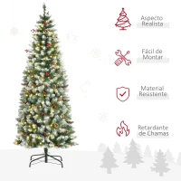 HOMCOM Árvore de Natal Nevada Artificial 180cm com 300 Luzes LED Branco Quente 618 Ramos Ignífugos de PVC Decorações Incluidadas e Base Dobrável Ø65x180cm Verde(m-4)