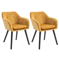 HOMCOM Chaises de salle à manger chaise de cuisine chaises de salon scandinave - Lot de 2 - Pieds effilés Bois Noir - Velours Jaune Moutarde(m-12)
