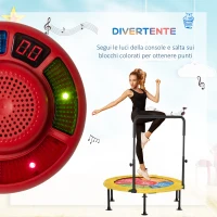 HOMCOM Trampolino Elastico Pieghevole con Manubrio e Tappeto da Ballo, per Fitness e Gioco, Փ102x89-114cm(m-5)
