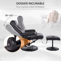 HOMCOM Fauteuil de Massage et Relaxation électrique pivotant inclinable avec Repose-Pied revêtement synthétique Noir(m-5)