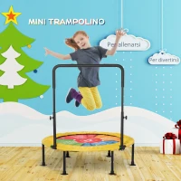 HOMCOM Trampolino Elastico Pieghevole con Manubrio e Tappeto da Ballo, per Fitness e Gioco, Փ102x89-114cm(m-4)