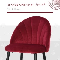 HOMCOM Lot de 2 chaises de salle à manger chaise de cuisine Velours Bordeaux Pieds métal Noir dim. 52L x 54l x 79H cm(m-6)