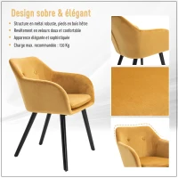 HOMCOM Chaises de salle à manger chaise de cuisine chaises de salon scandinave - Lot de 2 - Pieds effilés Bois Noir - Velours Jaune Moutarde(m-6)