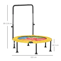 HOMCOM Trampolino Elastico Pieghevole con Manubrio e Tappeto da Ballo, per Fitness e Gioco, Փ102x89-114cm(m-3)