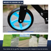 HOMCOM Trottinette Pliable Adulte Enfant à partir de 14 Ans béquille Frein à Friction arrière Hauteur Guidon réglable 3 niv. Roues à 20 cm alu. métal Noir Bleu(m-6)