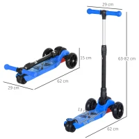 HOMCOM Trottinette enfant pliable - 3 roues lumineuses LED - hauteur guidon réglable - frein à friction arrière - métal PP pour enfants de 3 à 8 ans bleu(m-3)
