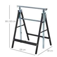 HOMCOM Conjunto de 2 Cavaletes Telescópicos Dobráveis com Altura Ajustável Cavaletes de Serra de Aço para Mesa de Trabalho Carga 200kg 68x58x80-130cm Preto(m-3)