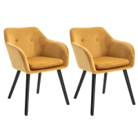 HOMCOM Chaises Salle Manger Scandinave Bois/Velours Jaune x2