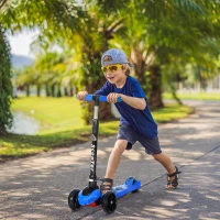 HOMCOM Trottinette enfant pliable - 3 roues lumineuses LED - hauteur guidon réglable - frein à friction arrière - métal PP pour enfants de 3 à 8 ans bleu(m-10)