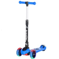 HOMCOM Trottinette enfant pliable - 3 roues lumineuses LED - hauteur guidon réglable - frein à friction arrière - métal PP pour enfants de 3 à 8 ans bleu(m-11)