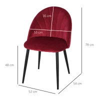 HOMCOM Lot de 2 chaises de salle à manger chaise de cuisine Velours Bordeaux Pieds métal Noir dim. 52L x 54l x 79H cm(m-3)