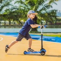 HOMCOM Trottinette enfant pliable - 3 roues lumineuses LED - hauteur guidon réglable - frein à friction arrière - métal PP pour enfants de 3 à 8 ans bleu(m-2)