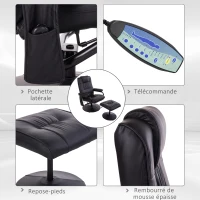 HOMCOM Fauteuil de Massage et Relaxation électrique pivotant inclinable avec Repose-Pied revêtement synthétique Noir(m-6)