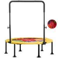HOMCOM Trampolino Elastico Pieghevole con Manubrio e Tappeto da Ballo, per Fitness e Gioco, Փ102x89-114cm(m-1)