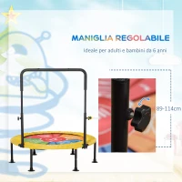 HOMCOM Trampolino Elastico Pieghevole con Manubrio e Tappeto da Ballo, per Fitness e Gioco, Փ102x89-114cm(m-6)