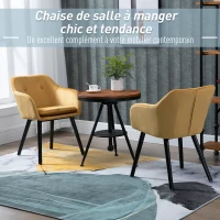 HOMCOM Chaises de salle à manger chaise de cuisine chaises de salon scandinave - Lot de 2 - Pieds effilés Bois Noir - Velours Jaune Moutarde(m-4)