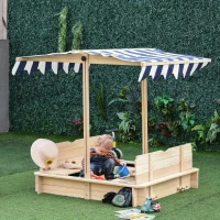 Outsunny Caixa de Areia de Madeira para Crianças acima de 3 Anos com Banco e Toldo Ajustável Carga 50kg  106x106x121cm Madeira(m-2)