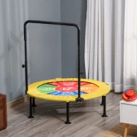 HOMCOM Trampolino Elastico Pieghevole con Manubrio e Tappeto da Ballo, per Fitness e Gioco, Փ102x89-114cm(m-10)