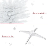 HOMCOM Albero di Natale Slim Artificiale 180 cm con Rami Realistici, Albero di Natale Alto e Stretto con Base Pieghevole, Bianco(m-6)