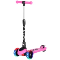 HOMCOM Trottinette enfant pliable - 3 roues lumineuses LED - hauteur guidon réglable - frein à friction arrière - métal PP pour enfants de 3 à 8 ans rose(m-11)